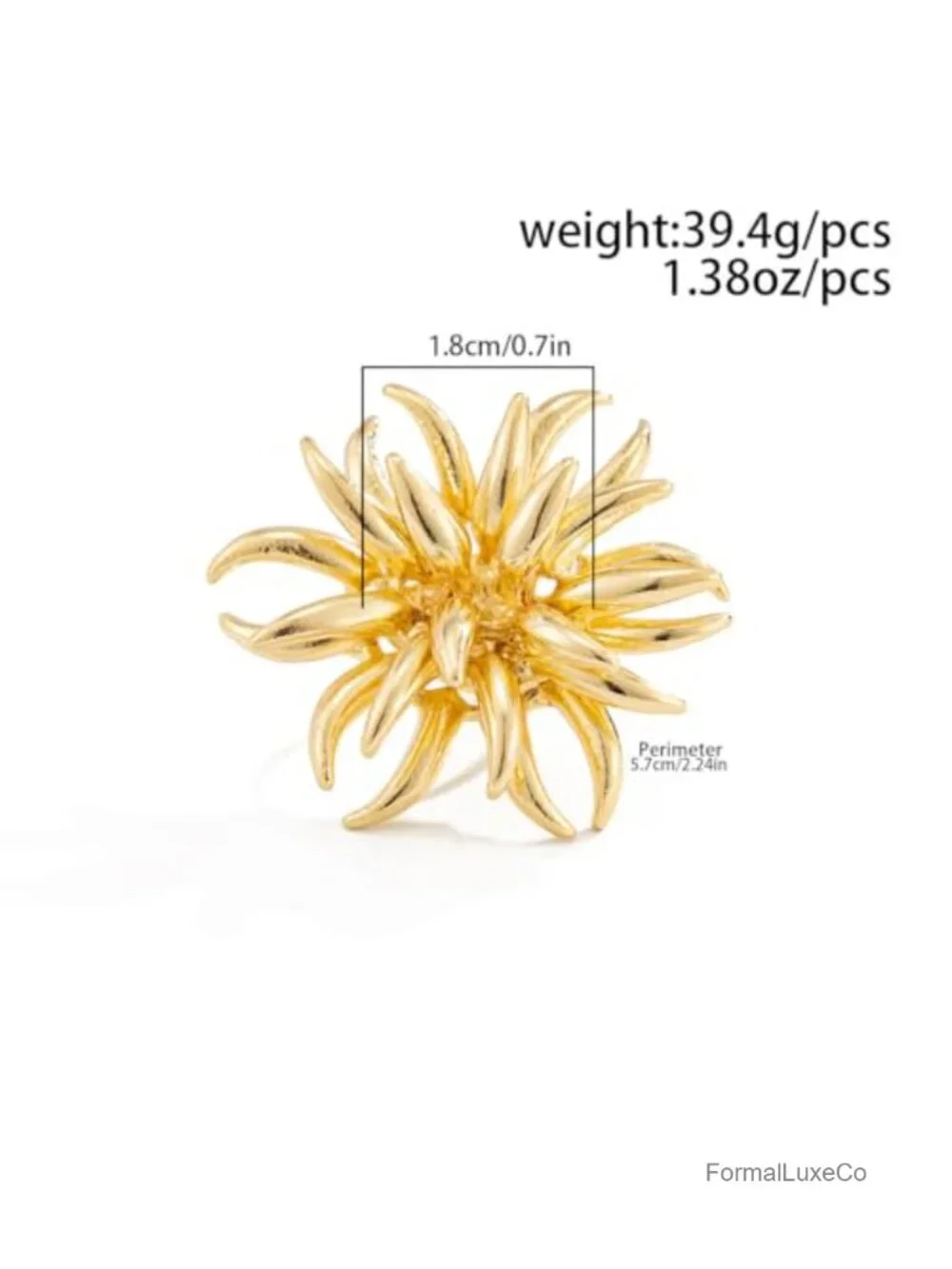 Gold Plated 3D Flower Statement Ring, Adjustable Floral Cocktail Ring for Women